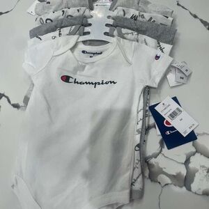 Champion White Baby Onesie Set with Red & Blue Logo